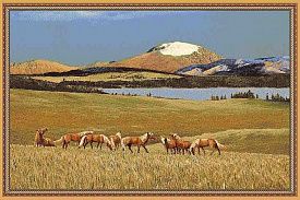 Шерстяной пейзажный ковер из шерсти Hunnu 6S1185 82 пейзаж лошади